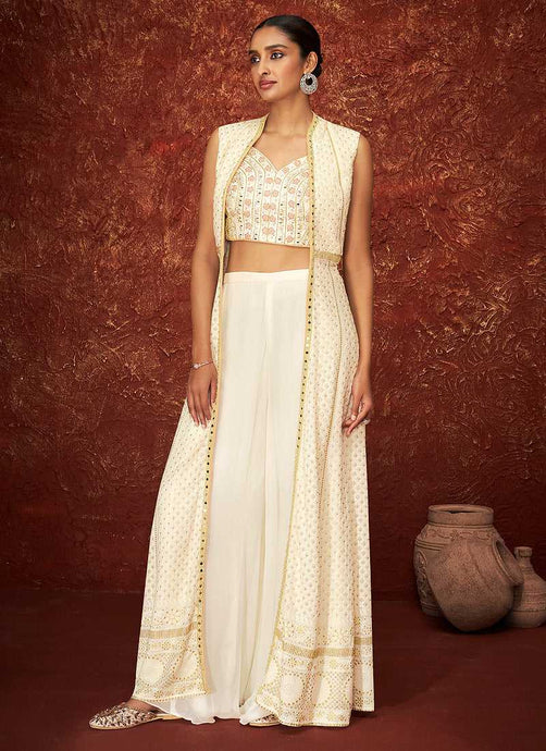 Off White Embroidered Jacket Style Anarkali fashionandstylish.myshopify.com