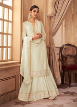 Load image into Gallery viewer, Off White Embroidered Stylish Palazzo Style Suit fashionandstylish.myshopify.com
