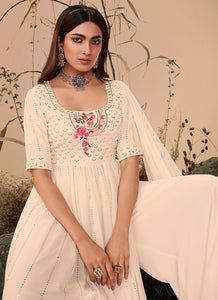 Off White Embroidered Stylish Palazzo Suit