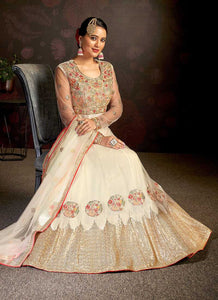 Off White Floral Embroidered Stylish Kalidar Anarkali fashionandstylish.myshopify.com