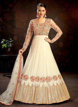 Load image into Gallery viewer, Off White Floral Embroidered Stylish Kalidar Anarkali fashionandstylish.myshopify.com
