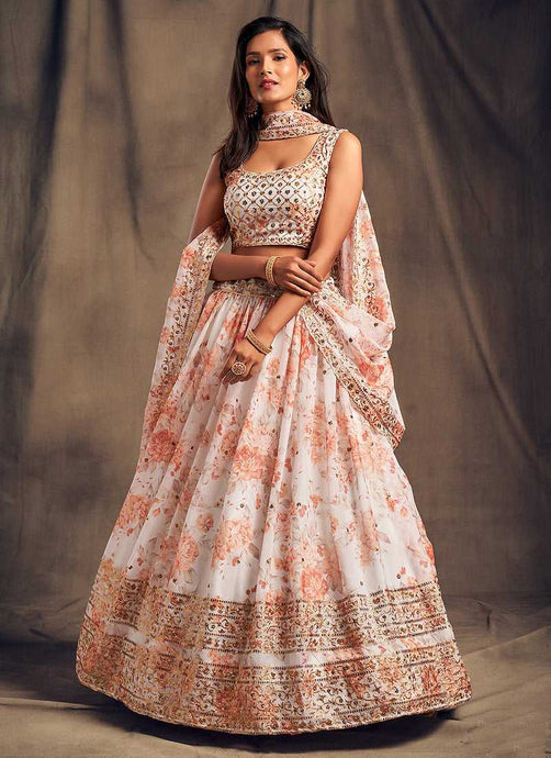 Off White Floral Printed Stylish Embroidered Lehenga Choli fashionandstylish.myshopify.com