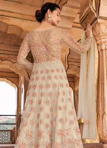 Off White Gold Heavy Embroidered Lehenga Style Anarkali fashionandstylish.myshopify.com
