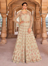 Load image into Gallery viewer, Off White Gold Heavy Embroidered Lehenga Style Anarkali fashionandstylish.myshopify.com
