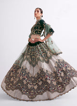 Load image into Gallery viewer, Off White Green Embroidered Heavy Designer Lehenga
