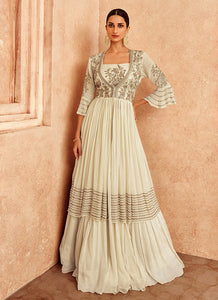 Off White Heavy Embroidered Anarkali Suit