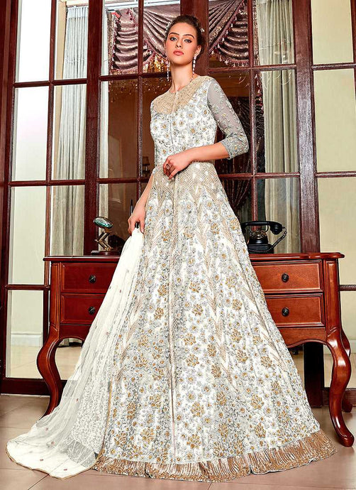 Off White Heavy Embroidered Lehenga/ Pant Style Anarkali fashionandstylish.myshopify.com