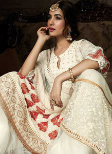 Off white Embroidered Lehenga Style Sharara Suit fashionandstylish.myshopify.com