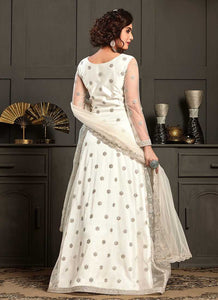 Off white Heavy Embroidered Jacket Style Anarkali Suit fashionandstylish.myshopify.com
