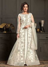 Load image into Gallery viewer, Off white Heavy Embroidered Jacket Style Anarkali Suit fashionandstylish.myshopify.com
