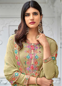 Olive Green Heavy Embroidered Palazzo Style Suit fashionandstylish.myshopify.com