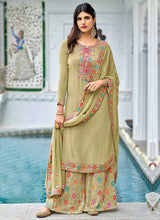 Load image into Gallery viewer, Olive Green Heavy Embroidered Palazzo Style Suit fashionandstylish.myshopify.com
