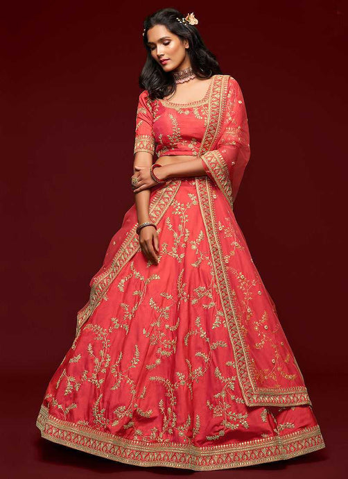 Orange And Gold Silk Embroidered Stylish Lehenga Choli fashionandstylish.myshopify.com