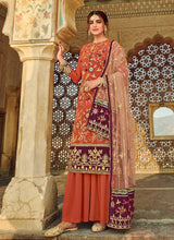 Load image into Gallery viewer, Orange Embroidered Palazzo Style Suit fashionandstylish.myshopify.com
