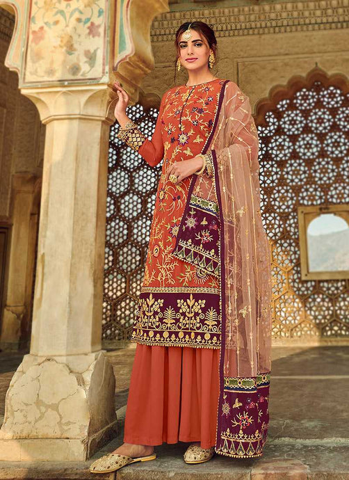 Orange Embroidered Palazzo Style Suit fashionandstylish.myshopify.com