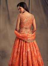 Load image into Gallery viewer, Orange Floral Printed Stylish Embroidered Lehenga Choli fashionandstylish.myshopify.com

