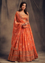 Load image into Gallery viewer, Orange Floral Printed Stylish Embroidered Lehenga Choli fashionandstylish.myshopify.com
