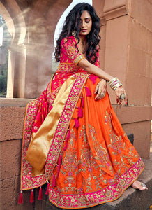 Orange and Pink Embroidered Bollywood Style Saree fashionandstylish.myshopify.com
