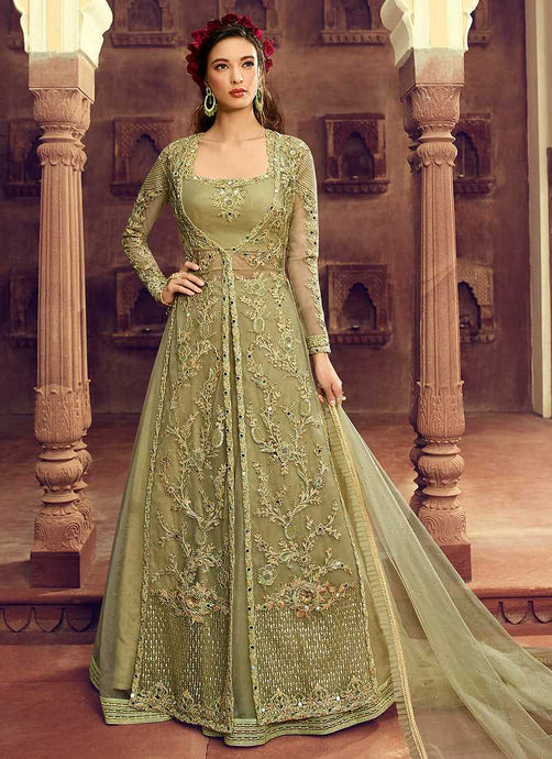 Pastel Green Heavy Embroidered Jacket Style Lehenga fashionandstylish.myshopify.com