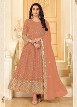Load image into Gallery viewer, Peach And Gold Mirror Embroidered Kalidar Gown Style Anarkali fashionandstylish.myshopify.com
