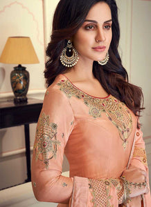 Peach Colored Kalidar Embroidered Silk Voluptuous Gown fashionandstylish.myshopify.com