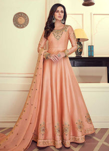 Peach Colored Kalidar Embroidered Silk Voluptuous Gown fashionandstylish.myshopify.com
