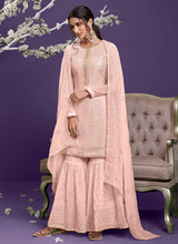 Load image into Gallery viewer, Peach Embroidered Gharara Style Suit fashionandstylish.myshopify.com
