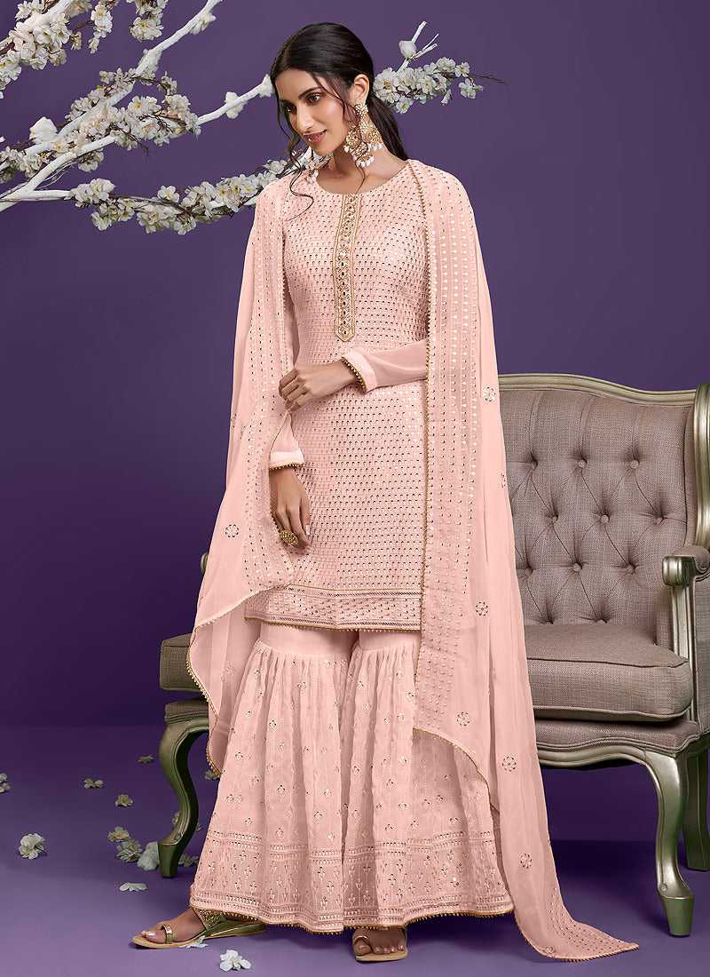 Peach Embroidered Gharara Style Suit fashionandstylish.myshopify.com