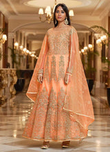 Load image into Gallery viewer, Peach Floral Designer Embroidered Kalidar Anarkali fashionandstylish.myshopify.com
