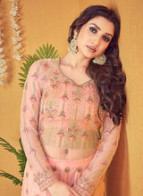 Load image into Gallery viewer, Peach Floral Embroidered Designer Lehenga Style Anarkali fashionandstylish.myshopify.com
