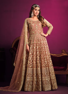 Peach Floral Heavy Embroidered  Anarkali Suit