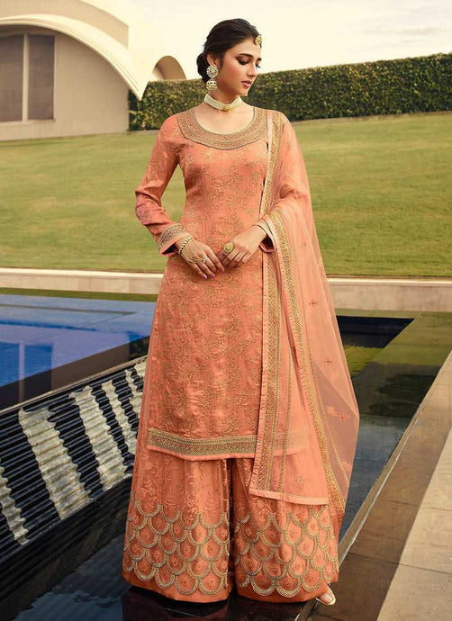 Peach Heavy Embroidered Designer Palazzo Style Suit fashionandstylish.myshopify.com