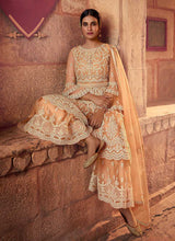 Load image into Gallery viewer, Peach Heavy Embroidered Designer Sharara Style Suit fashionandstylish.myshopify.com

