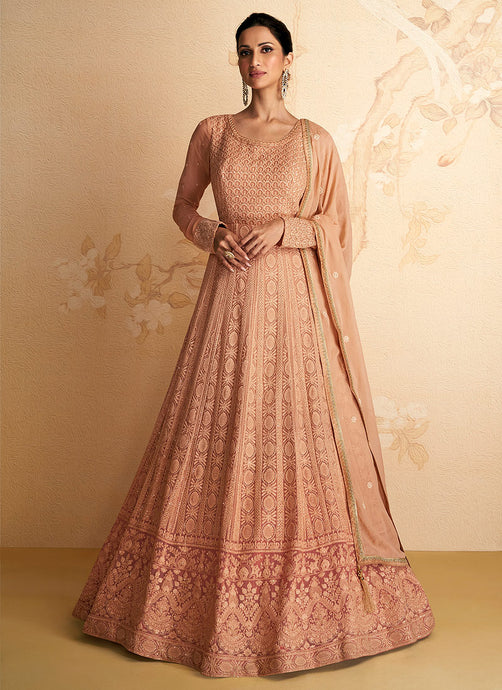 Peach Heavy Embroidered Gown Style Anarkali