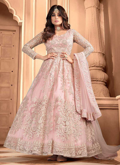 Peach Heavy Embroidered Gown Style Anarkali fashionandstylish.myshopify.com