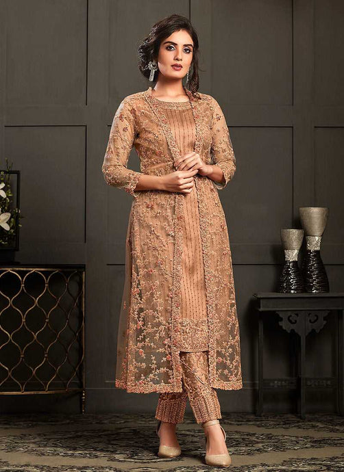 Peach Heavy Embroidered Jacket Style Anarkali Suit fashionandstylish.myshopify.com