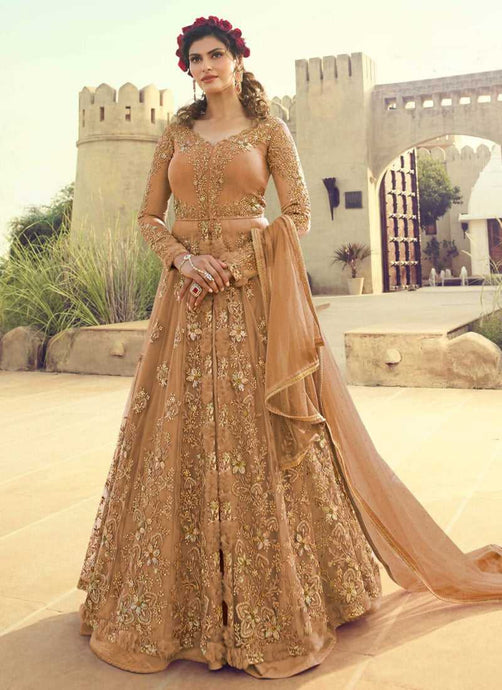 Peach Heavy Embroidered Lehenga/Pant Style Anarkali fashionandstylish.myshopify.com