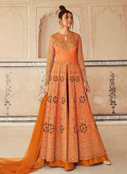 Peach Heavy Embroidered Lehenga Style Anarkali fashionandstylish.myshopify.com