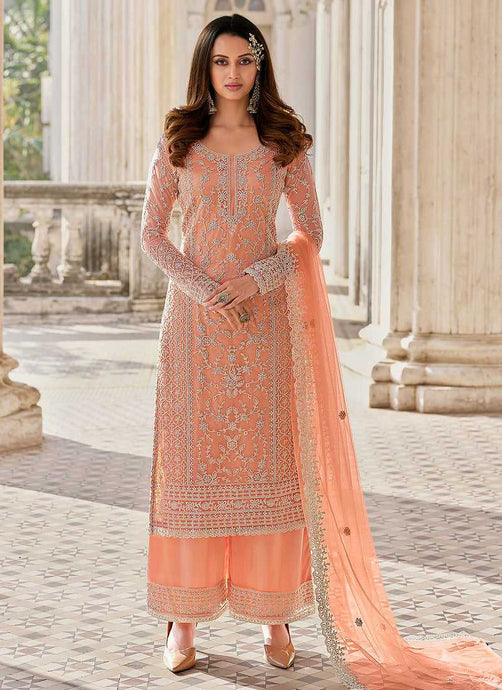 Peach Heavy Embroidered Stylish Palazzo Suit fashionandstylish.myshopify.com