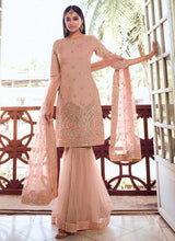 Load image into Gallery viewer, Peach Mirror Embroidered Gharara Style Suit fashionandstylish.myshopify.com
