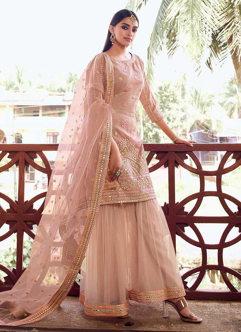 Peach Mirror Embroidered Gharara Style Suit fashionandstylish.myshopify.com