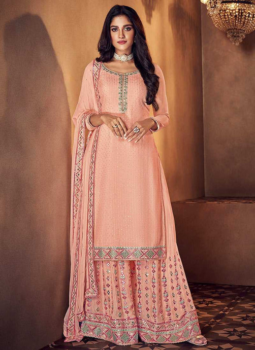 Peach Mirror Embroidered Palazzo Style Suit fashionandstylish.myshopify.com