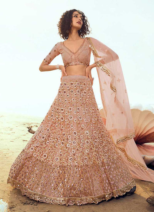 Peach Sequins Embroidered Stylish Lehenga Choli fashionandstylish.myshopify.com