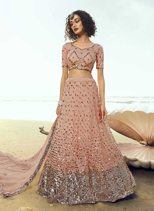 Peach Sequins Embroidered Stylish Lehenga Choli fashionandstylish.myshopify.com