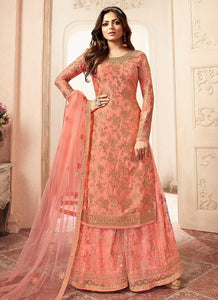 Peach and Gold Embroidered Sharara Style Suit fashionandstylish.myshopify.com