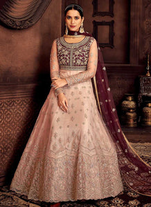 Peach and Purple Embroidered Kalidar Designer Anarkali Suit fashionandstylish.myshopify.com