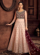 Load image into Gallery viewer, Peach and Purple Embroidered Kalidar Designer Anarkali Suit fashionandstylish.myshopify.com
