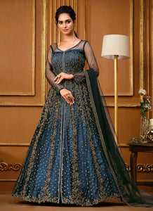 Peacock Blue Heavy Embroidered High Slit Style Designer Suit fashionandstylish.myshopify.com