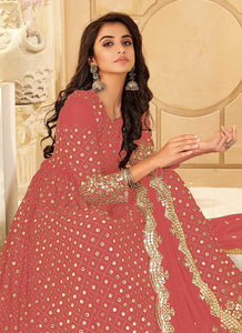 Pink And Gold Mirror Embroidered Kalidar Gown Style Anarkali fashionandstylish.myshopify.com