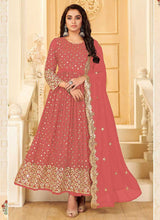 Load image into Gallery viewer, Pink And Gold Mirror Embroidered Kalidar Gown Style Anarkali fashionandstylish.myshopify.com
